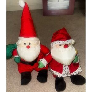 Set of 2 Vintage 80's 90's Windbreaker Plush Santa Claus Christmas Decor